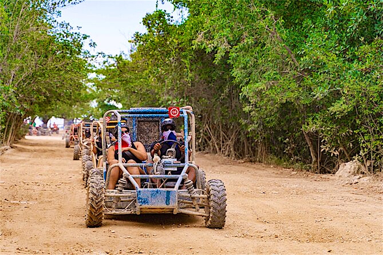 Buggies on a dirt trail