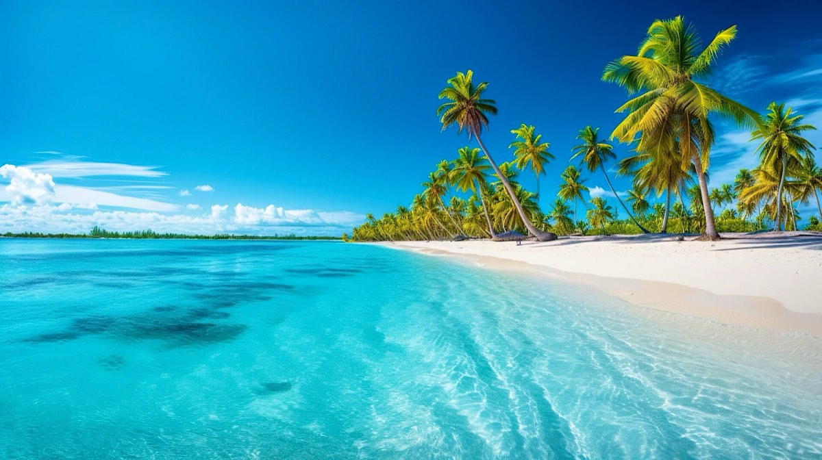 Palm trees over turquoise water on Catalina Island