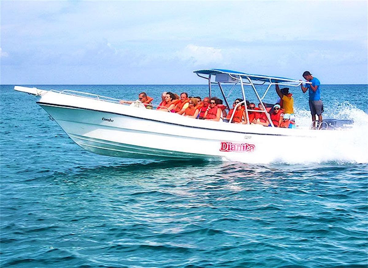 Guests on a boat heading to Saona